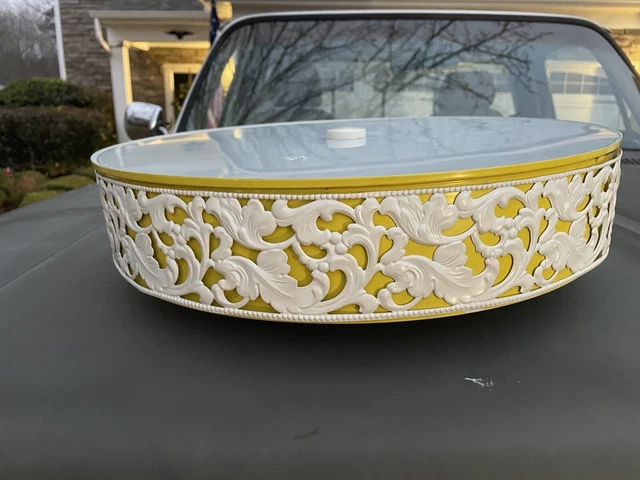 Vtg 50’s 60’s  MCM Kitchen Flush mount light Fixtures Glass Shade Yellow