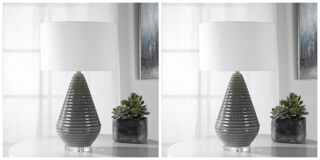 Pair Carden Xxl 28" Modern Ribbed Textured Ceramic Table Buffet Lamp Uttermost