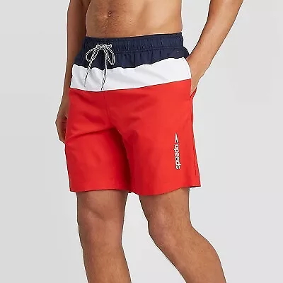 Speedo Men's 8" Colorblock Swim Shorts - Navy/White/Red XL