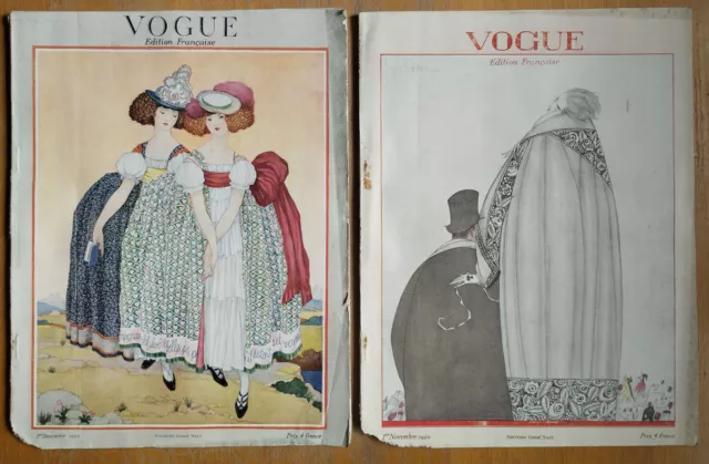 Vogue lot de 2 numéros de 1920 Lepape, Plank et George Barbier Revues abimées
