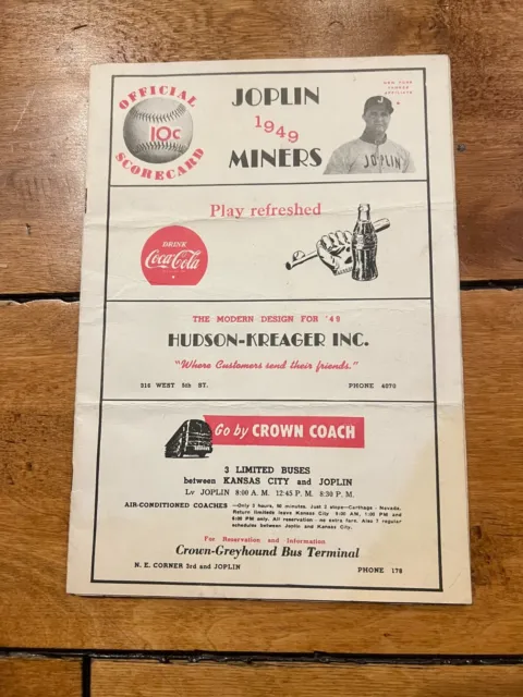 1950 Joplin Miners Yankees Vs Muskogee Score Card Super Rare