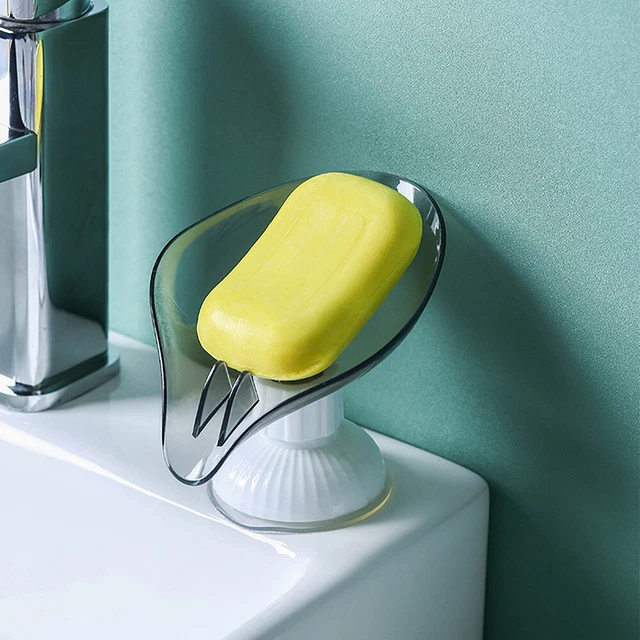 Leaf Soap Dish Holder Suction Cup Drain Rotatable Storage Plate Bathroom Tray