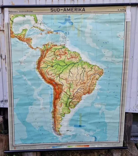 Schulwandkarte Alte Rollkarte Vintage Landkarte Retro Südamerika Karte plakat