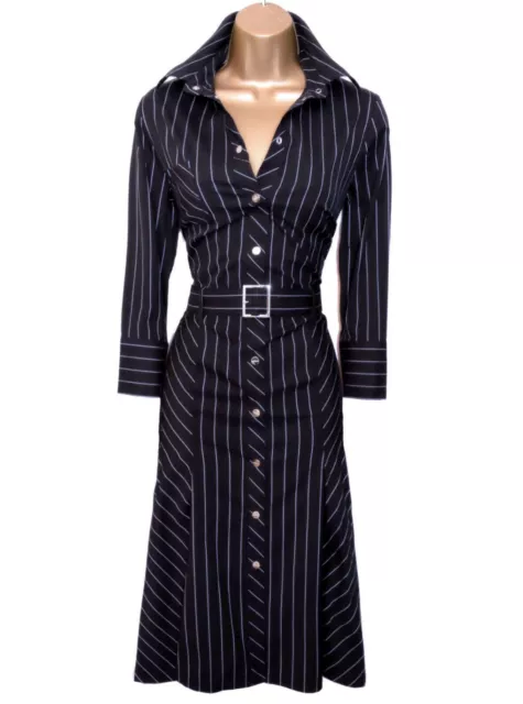 Karen Millen UK 12 (US 8) STUNNING VINTAGE NAVY BLUE PINSTRIPE SHIRT DRESS