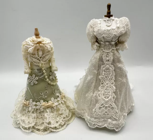 Dolls house miniature 1:12 ARTISAN pair of STUNNING bridal gowns dresses