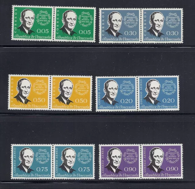 VENEZUELA 1960 ANDRES BLANCO (Sc 764-6 C735-7) VF MNH pairs