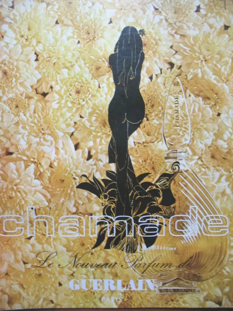 Publicite De Presse Guerlain Parfum Chamade Illustration Nikasinovich Ad 1970