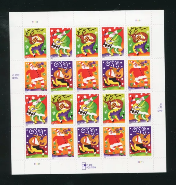 3821 - 3824  Christmas Holiday Music Makers Sheet of 20 37¢ Stamps MNH