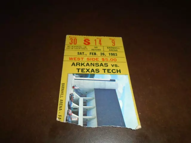 1983 Texas Tech  At Arkansas College Football Ticket Stub