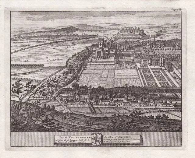 1707 Nottingham Ville Nottinghamshire Royaume-Uni Imprimé Ancien Engraving