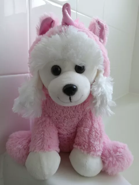 Kellytoy White Poodle Plush Stuffed Animal Toy Dog Wearing Pink Unicorn Costume