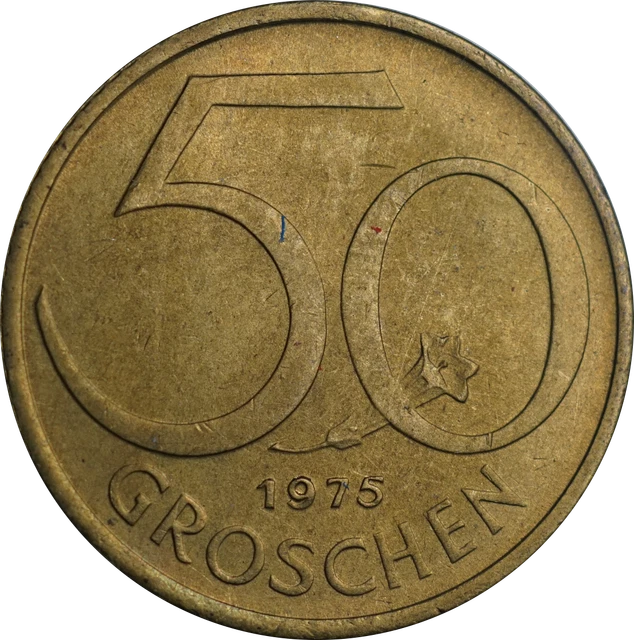 Austria 50 Groschen Coin 1975 UNC Toned but nice