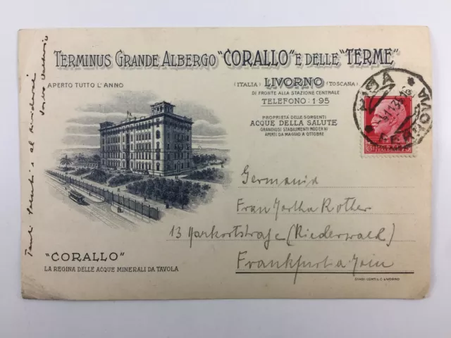 Vintage Hotel Postcard Terminus Grande Albergo Corallo Livorno Italy 1930s