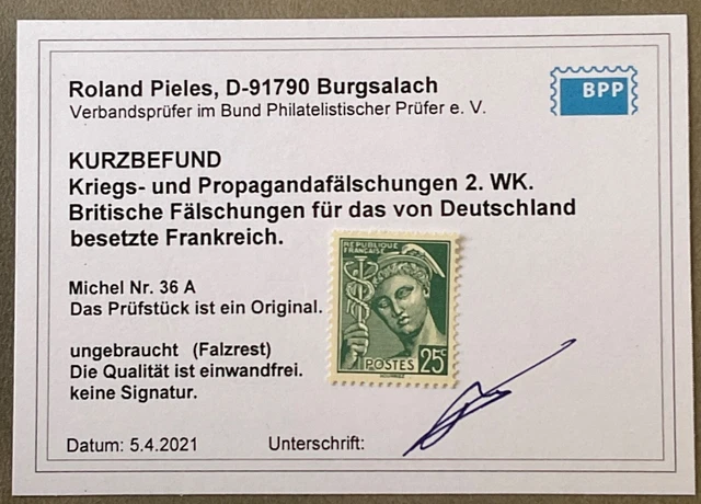 Kriegs-+Propagandafälschungen 2.Wk.Britische Fälschung Mi.Nr. 36 A ** Kurzbefund