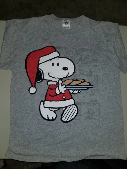 Peanuts Snoopy Christmas With Cookie tray Gray T Shirt Size Medium Vintage VTG