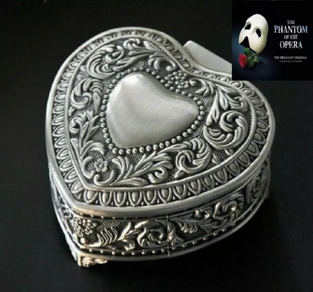 Sankyo Tin Alloy Heart Music Box :  Phantom Of The Opera  - Masquerade