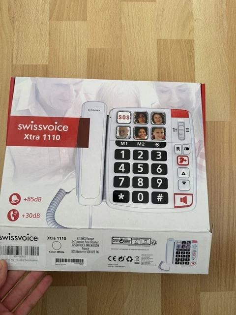 TELÉFONO SWISSVOICE XTRA 1110 Duo Inalámbrico Botón Grande Audífono ...