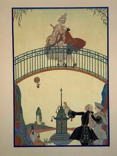 George Barbier Original Print for Fetes Galantes, "La Promenade" George Barbier Original Print for Fetes Galantes, "La Promenade"