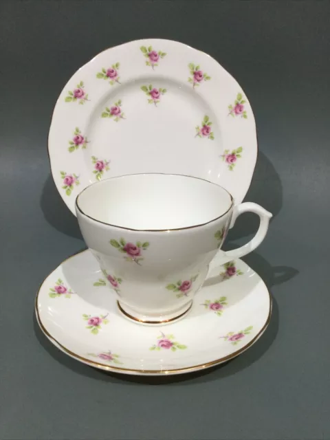 English Bone China “ Dot Rose “ Tea Cup, Saucer & Plate Trio