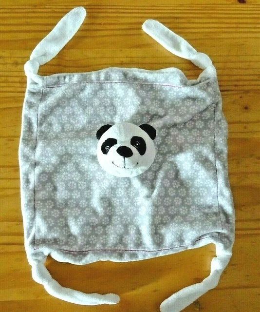 4Pa / Doudou Plat Carreblanc Carre Blanc  Panda Gris Blanc Noir Fleur Exc Etat