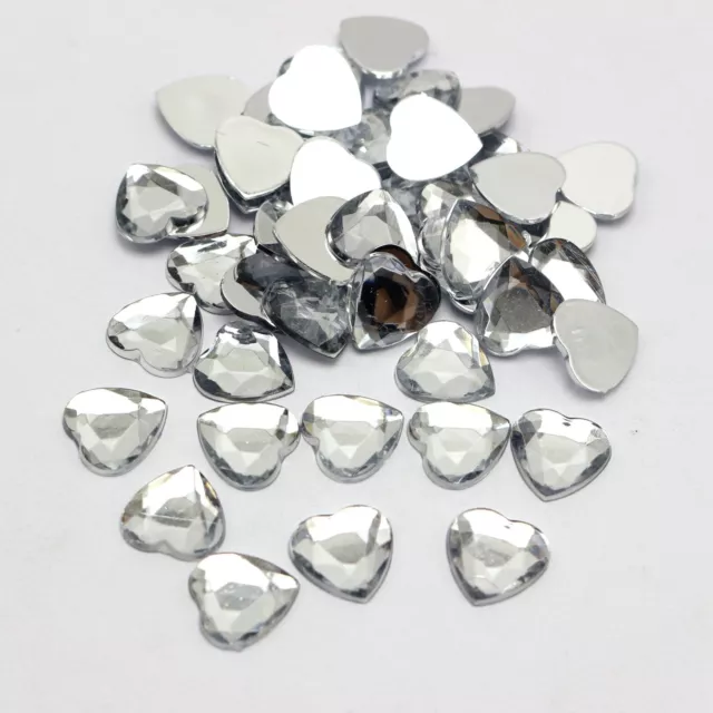 250 Clear Acrylic Faceted Heart Flatback Rhinestone Gems Beads 8X8mm Flat Back