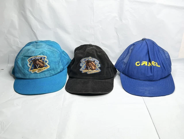 Vintage Camel Cigarettes SnapBack Hats Lot Of 3 - Corduroy - Mesh - Nylon