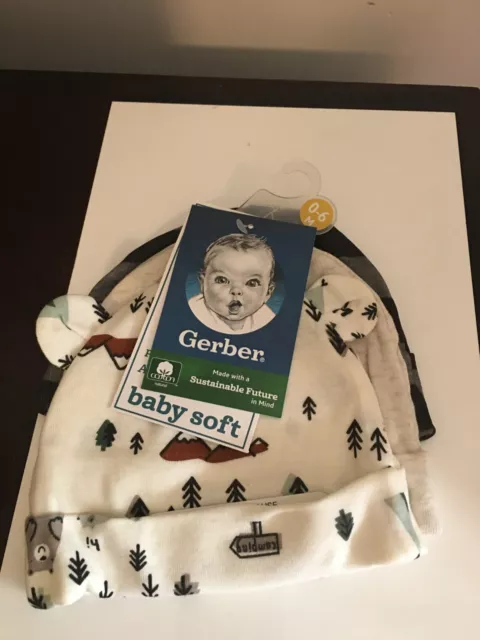 Brand New Infant Boys Size 0-6 Months Gerber 3 Pack Caps