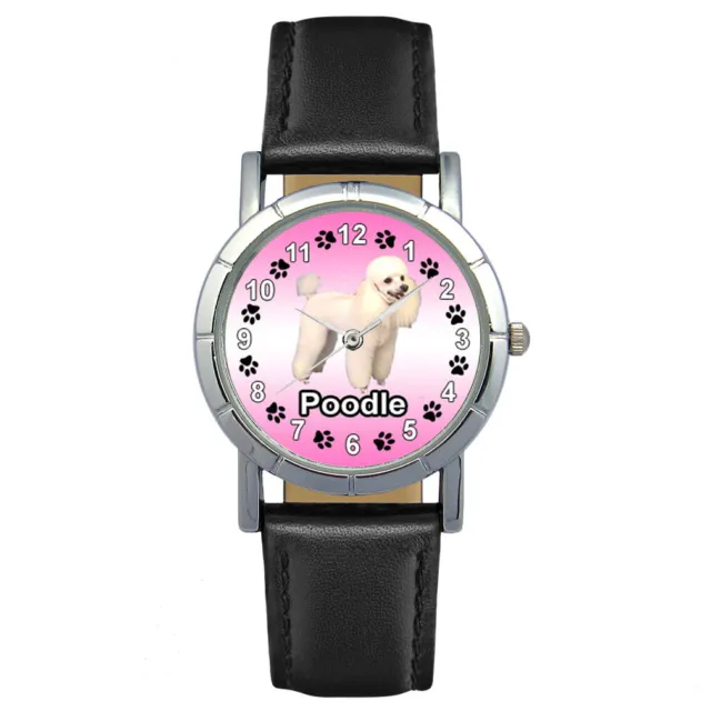 Poodle Dog Mens Ladies Genuine Leather Water Resistant Quartz Wrist Watch SA1054