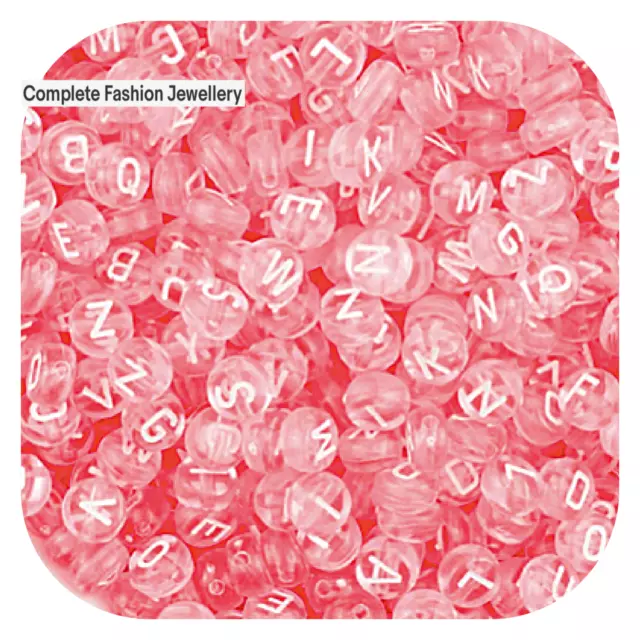 100 4Mm X 7Mm Pink / White Random Alphabet Letter A - Z Acrylic Flat Round Beads