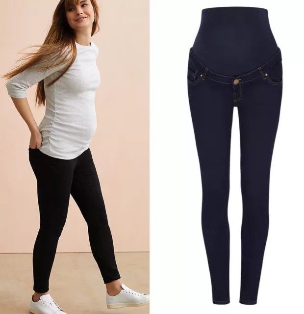 Jeans maternità BLOOMING MERAVIGLIOSI blu neri sopra urti elasticizzati nuovi con etichette