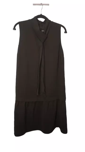 Lafayette 148 New York Medium Black Finesse Crepe Abbie Tie Neck Dress