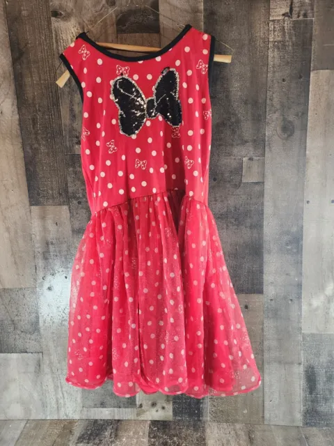 Disney Girls XL 14/16 Minnie Mouse Red Hooded Sleeveless Tulle Sequin Dress