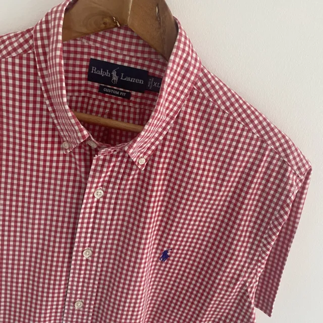 Mens Polo Ralph Lauren Red Check Custom Fit Short Sleeve Shirt Size XL X Large