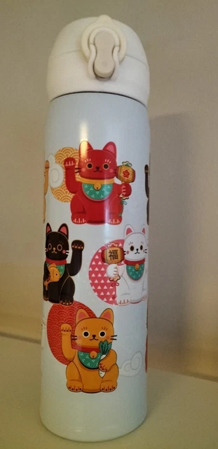 Maneki Neko Lucky Cat Push Top Acciaio Inox Bottiglia Bevande Fredde Calde Isolate