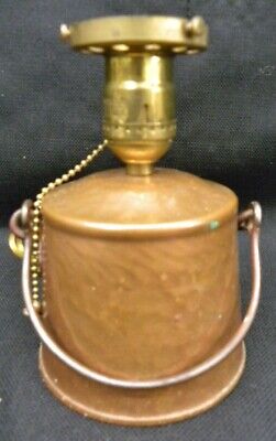 Vtg Colonial Brass Hammered Solid Copper Pot with Lid Converted to 7" Table Lamp