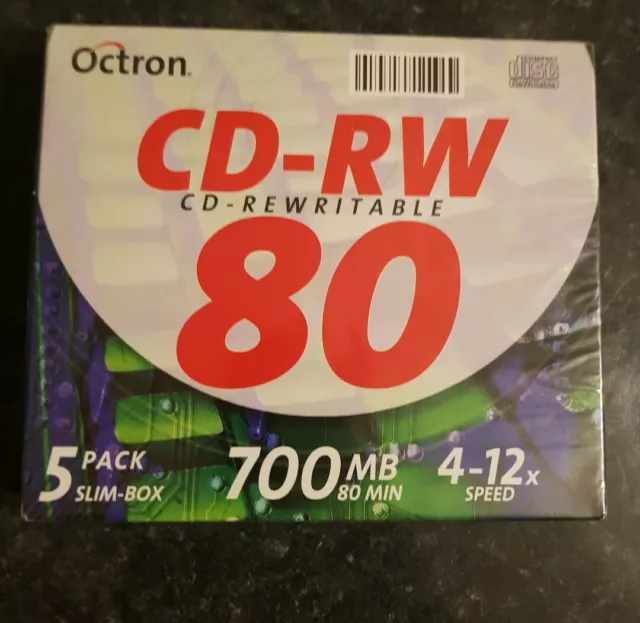 Octron  5 Pack  Cd-Rw  Rewritable  80  700Mb   80 Min Cd  Blank Cds