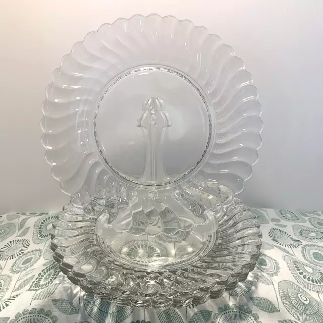 Fostoria COLONY CRYSTAL Dinner Plates Scalloped Glass Vintage 9.5" HTF, Set of 4