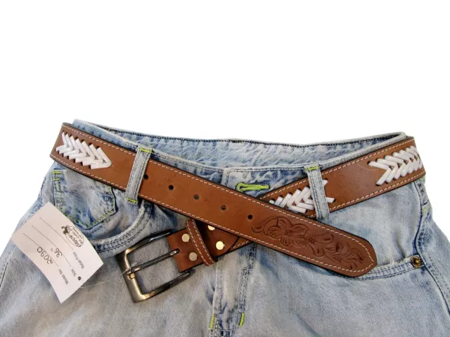 Custom Western Mens Belt Jeans Casual Pants Rider Stitched Floral Tooled Leather