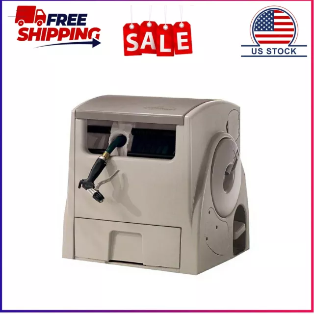 Suncast 100 ft.Powerwind Auto Power Rewind Hose Reel, Light Taupe, Free Shipping