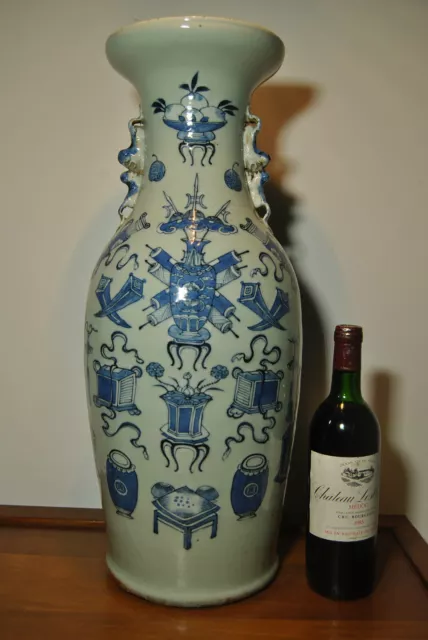Grand vase ancien chinois ( 59 cm ) Chine 19 / 20 siècle en porcelaine céladon