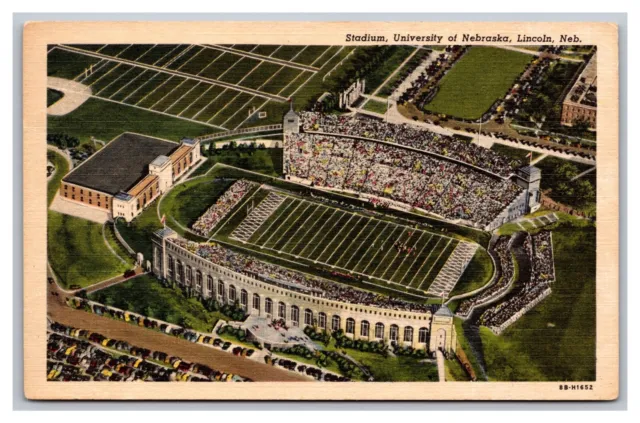 Lincoln NE University of Nebraska Stadium Aerial View Unposted Linen Postcard