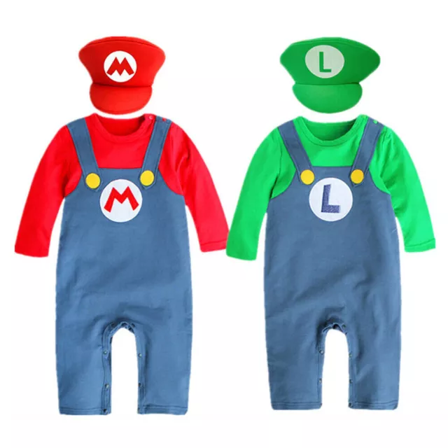 Kids Baby Super Mario and Luigi Fancy Dress Plumber Bros Halloween Costume Hat