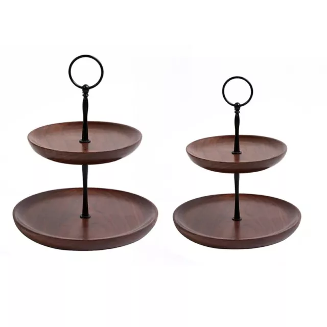Round Wooden Double Layer Cake Stand Holder Dessert Table Tray Cupcake Display