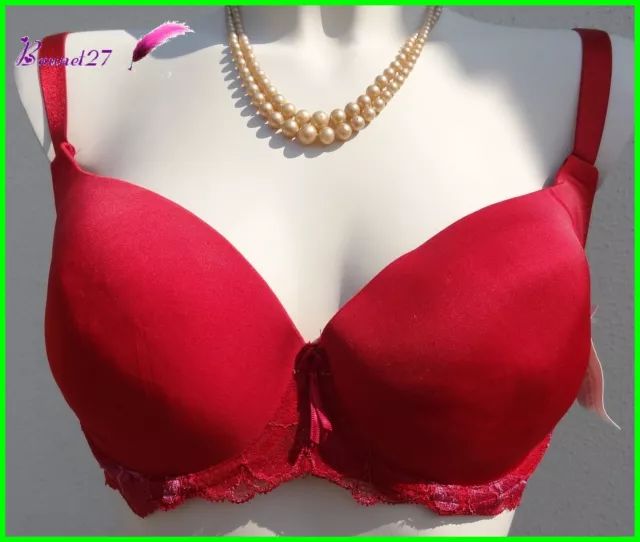 Soutien Gorge BARBARA Couleur Rouge Vif dentelle rose - Taille 95D -  AA176