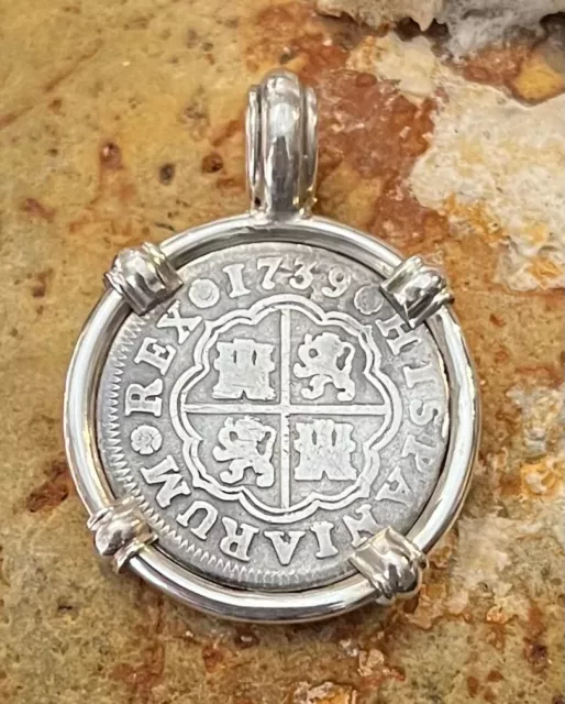 Pirate Coin Treasure Piece of Eight Spanish Authentic 1739 1R Cross SS Pendant