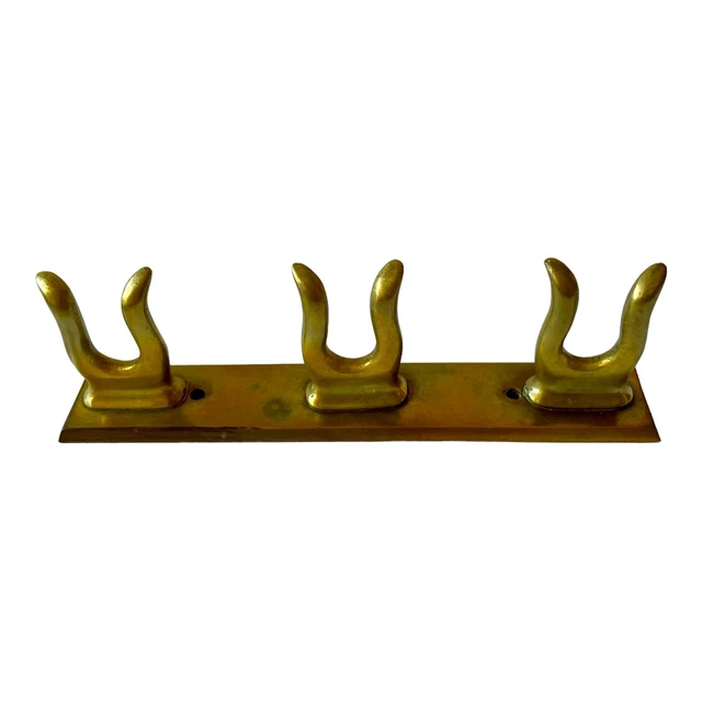 Vintage Brass Wall Mounted 3 Double Coat Hook Hat Hook 7.2" X 1.2"