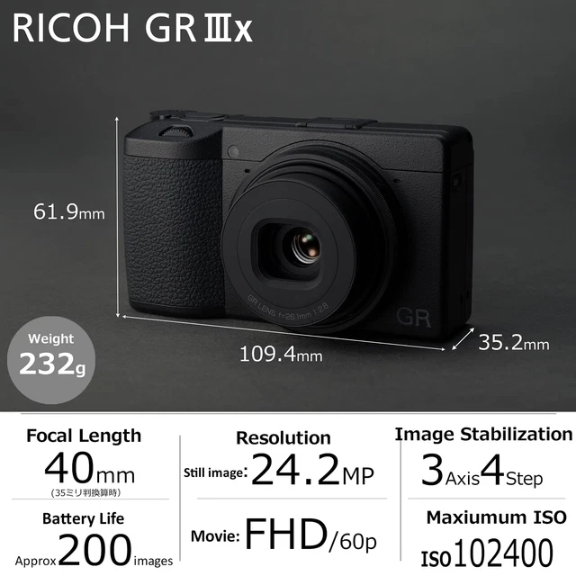 Ricoh GR IIIx, Black, Digital Compact Camera with 24MP APS-C Size CMOS Sensor 2
