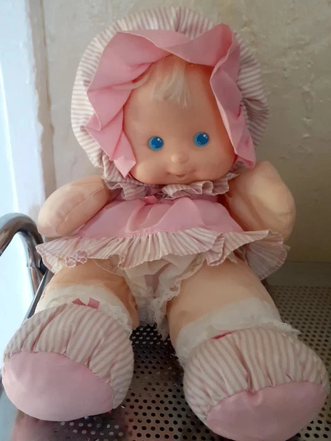 Fisher Price Puffalump Kids Rubber Face Blonde Baby Doll Blue eyes Soft plush