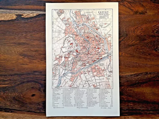 Alte Lithographie, Historischer Stadtplan von Erfurt, ca.1920, Gera, Petersberg