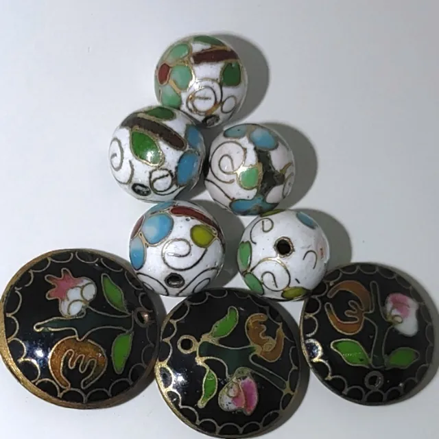 Vintage Chinese Cloisonne Beads - Lot Of 8 Enameled Bead Pendant